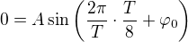 $0=A\sin \left(\frac{2\pi}{T}\cdot\frac{T}{8}+\varphi _0\right)$