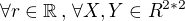 $\forall r \in \mathbb{R}\,,\,\forall X,Y \in R^{2*2}$