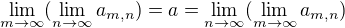 $\lim_{m\to\infty }(\lim_{n\to\infty }a_{m,n})=a=\lim_{n\to\infty }(\lim_{m\to\infty }a_{m,n})$