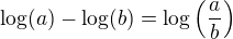 $\log(a)-\log(b)=\log\left(\frac ab\right)$