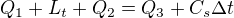 $Q_{1}+L_{t}+Q_{2}=Q_{3}+C_{s}\Delta t$