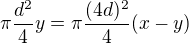 $\pi\frac{d^2}4y=\pi\frac{(4d)^2}4(x-y)$