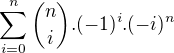 $\sum_{i=0}^n{{n \choose i}.(-1)^i.(-i)^n}$
