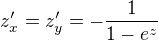 $z'_x=z'_y=-\frac{1}{1-e^z}$