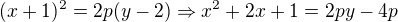 $(x+1)^2=2p(y-2)\Rightarrow x^2+2x+1=2py-4p$