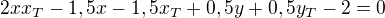 kopírovat do textarea $2xx_{T}-1,5x-1,5x_{T}+0,5y+0,5y_{T}-2=0$