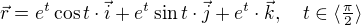 $\vec r=e^t\cos t \cdot \vec i+e^t\sin t \cdot \vec j + e^t\cdot \vec k,\quad t\in \langle \tfrac\pi2 \rangle$