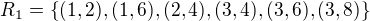 $R_{1}=\{(1,2),(1,6),(2,4),(3,4),(3,6),(3,8)\}$