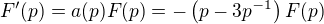 kopírovat do textarea $F'(p)=a(p)F(p)=-\left(p-3p^{-1}\right)F(p)$