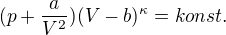 kopírovat do textarea $(p+\frac{a}{V^2})(V-b)^{\kappa} = konst.$