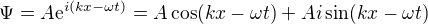 $\Psi =A\mathrm{e}^{i(kx-\omega t)}=A\cos (kx-\omega t)+Ai\sin (kx-\omega t)$