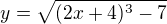 $y=\sqrt{(2x+4)^{3}-7}$