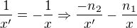 kopírovat do textarea $\frac{1}{x'}=-\frac{1}{x}\Rightarrow\frac{-n_2}{x'}-\frac{n_1}{x}$
