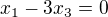 $x_1 -3x_3 = 0$