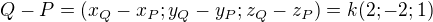 $Q-P=(x_Q-x_P; y_Q-y_P; z_Q-z_P)=k(2; -2; 1)$