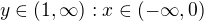 $y \in (1,\infty): x \in (-\infty,0)$