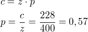 $c=z\cdot p \nl p=\frac{c}{z}=\frac{228}{400}=0,57 $