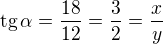 $\text{tg}\,\alpha=\frac{18}{12}=\frac 32=\frac xy$