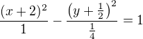 $\frac{(x+2)^2}{1}-\frac{\(y+\frac{1}{2}\)^2}{\frac{1}{4}}=1$
