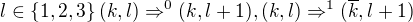 $l\in\{1,2,3\}(k,l)\Rightarrow ^0(k,l+1), (k,l)\Rightarrow ^1(\overline{k},l+1)$