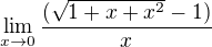 $\lim_{x\to 0} \frac {(\sqrt{1+x+x^{2}}-1)} x$
