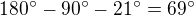kopírovat do textarea $180^\circ -90^\circ -21^\circ =69^\circ $