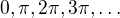 $0,\pi,2\pi,3\pi,\ldots$