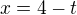 $x=4-t$