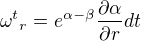 ${\omega^t}_r = e^{\alpha -\beta }\frac{\partial \alpha}{\partial r} dt$