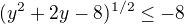 $(y^{2}+2y-8)^{1/2}\le -8$