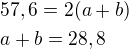 $57,6=2(a+b)\nla+b=28,8$
