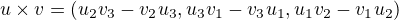kopírovat do textarea $u\times v=(u_2v_3-v_2u_3, u_3v_1-v_3u_1, u_1v_2-v_1u_2)$