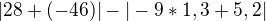 $|28+(-46)|-|-9*1,3+5,2|$
