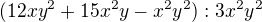 kopírovat do textarea $(12xy^{2}+15x^{2}y-x^{2}y^{2}):3x^{2}y^{2}$
