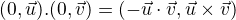 $(0,\vec{u}).(0,\vec{v})=(-\vec{u}\cdot\vec{v},\vec{u}\times\vec{v})$