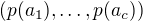 $(p(a_1), \ldots , p(a_c))$