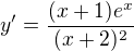 kopírovat do textarea $y'=\frac{(x+1)e^{x}}{(x+2)^{2}}$