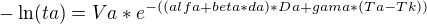 kopírovat do textarea $-\ln(ta)=Va*e^{-((alfa+beta*da)*Da+gama*(Ta-Tk))}$