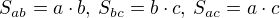 $S_{ab} = a \cdot b, \, S_{bc} = b \cdot c, \, S_{ac} = a \cdot c$