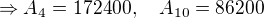 $\Rightarrow A_4 = 172400, \quad A_{10} = 86200$