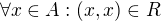 $\forall x \in A: (x,x) \in R$