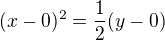 $(x-0)^{2}=\frac{1}{2}(y-0)$