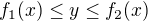 $f_1(x)\le y\le f_2(x)$