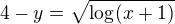 $4-y=\sqrt{\log_{}(x+1)}$