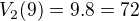 $V_{2}(9)= 9.8=72$