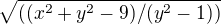 kopírovat do textarea $\sqrt{((x^{2}+y^{2}-9)/(y^{2}-1))}$