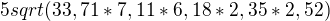 ${5}sqrt(33,71 * 7,11 * 6,18 * 2,35 * 2,52)$
