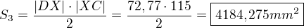 $S_3=\frac{|DX|\cdot |XC|}{2}=\frac{72,77 \cdot 115}{2}=\boxed{4184,275mm^2}$