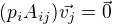 $(p_i A_{ij})\vec{v_j}=\vec{0}$