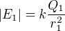 $|E_1|=k\frac{Q_1}{r_1^2}$